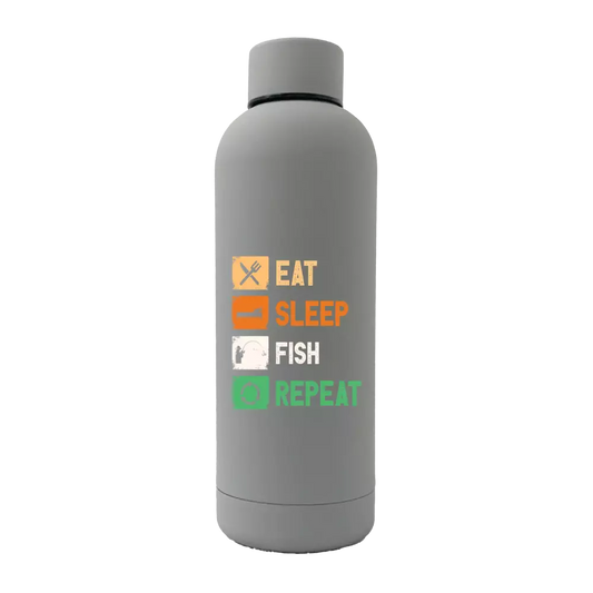 Eat Sleep Fishing Stainless Rubberized Water Bottle 17oz